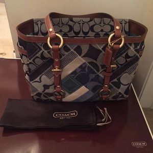 Coach Blue Denim Patchwork Satchel Handbag